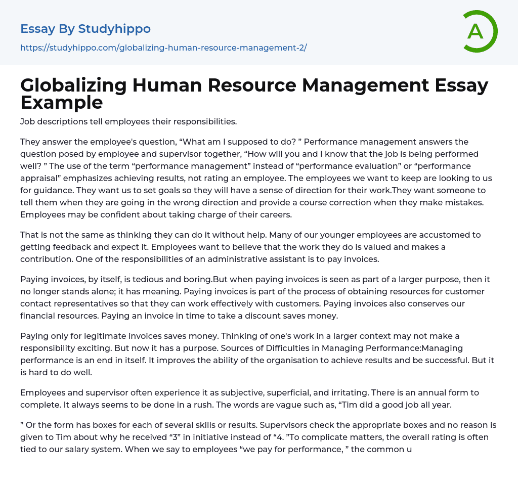 Globalizing Human Resource Management Essay Example