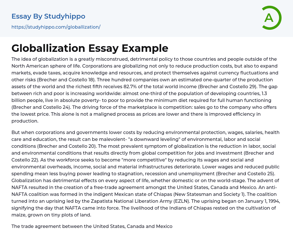 Globallization Essay Example