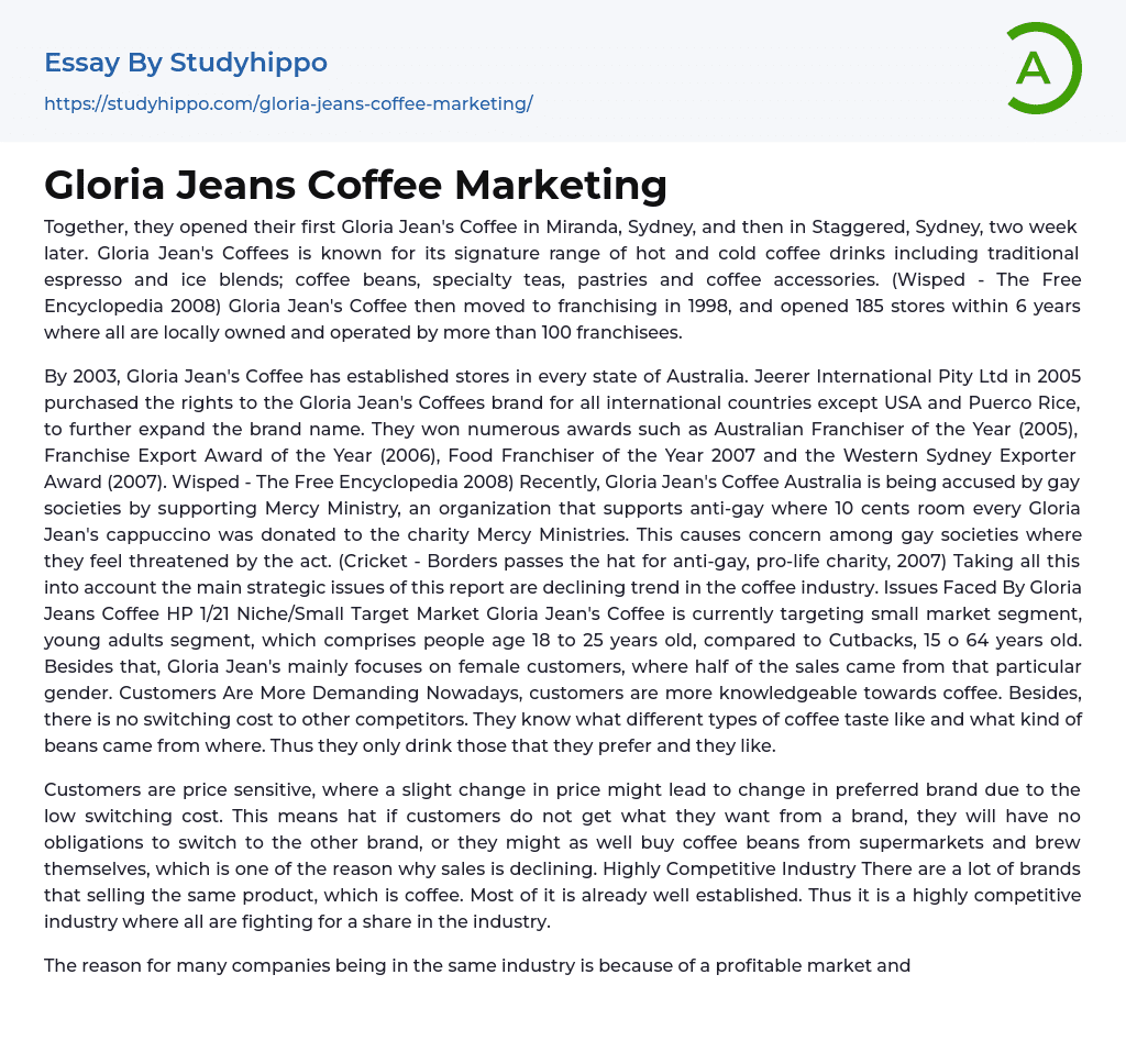 Gloria Jeans Coffee Marketing Essay Example