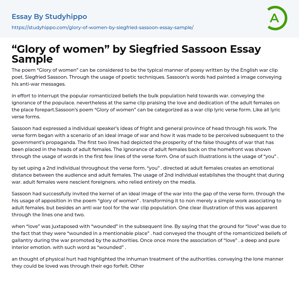 “Glory of women” by Siegfried Sassoon Essay Sample