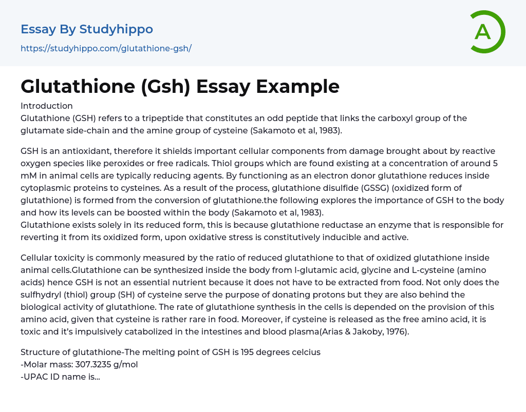 Glutathione (Gsh) Essay Example