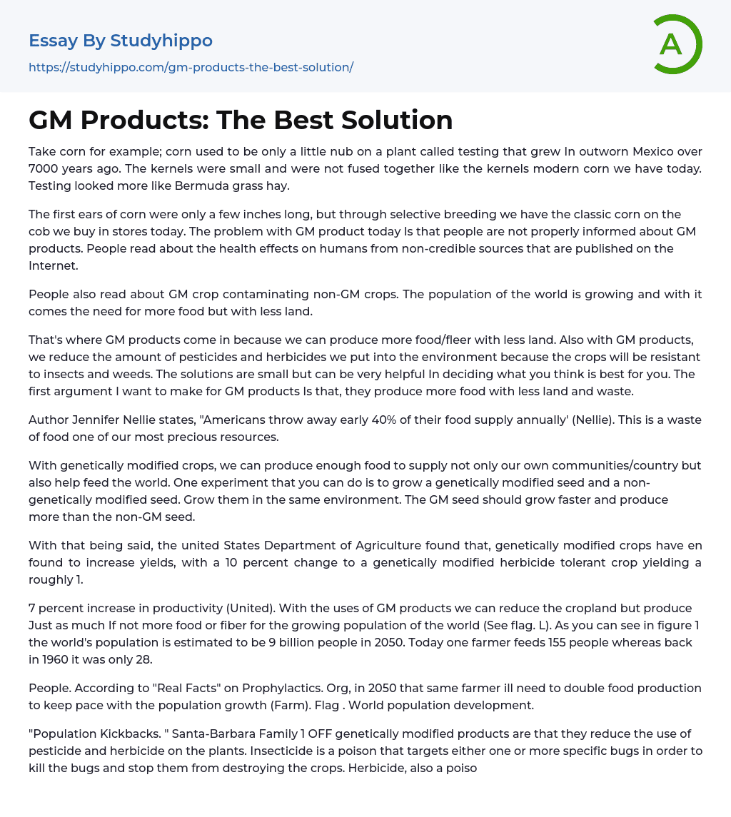 GM Products: The Best Solution Essay Example