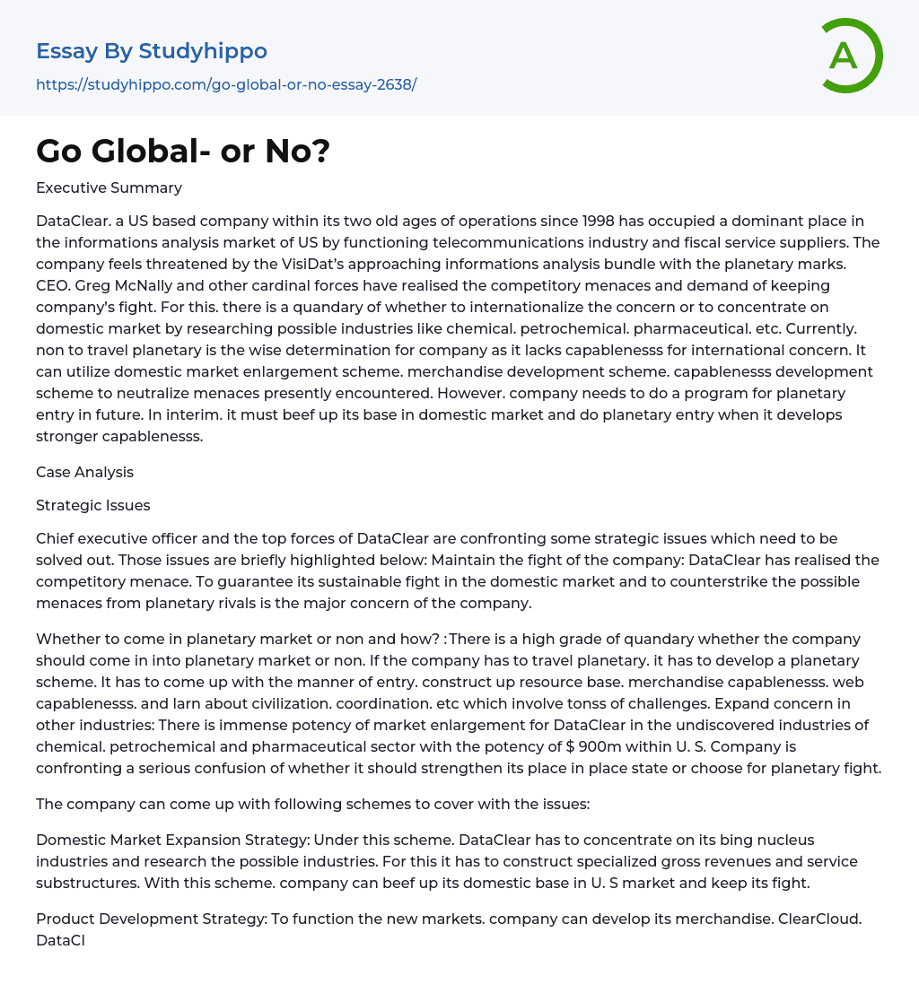 Go Global- or No? Essay Example