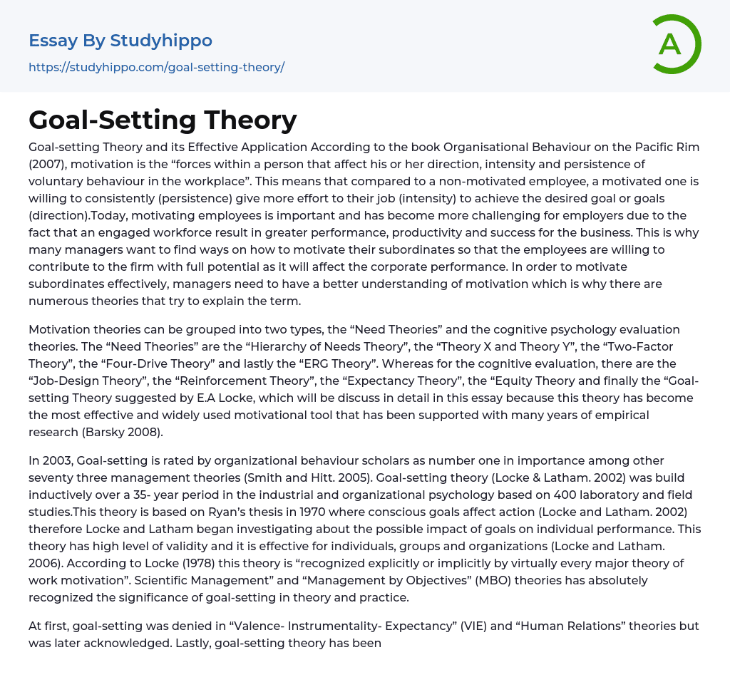 Goal-Setting Theory Essay Example