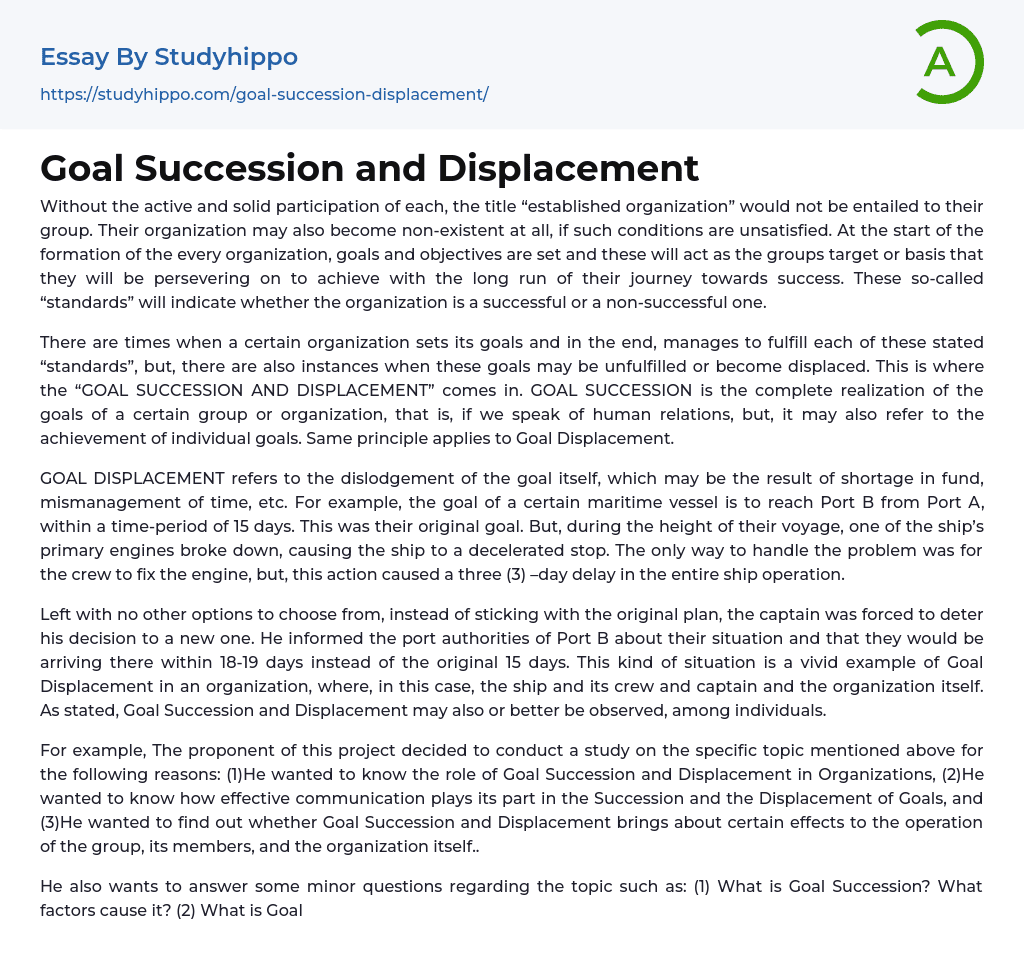 Goal Succession and Displacement Essay Example