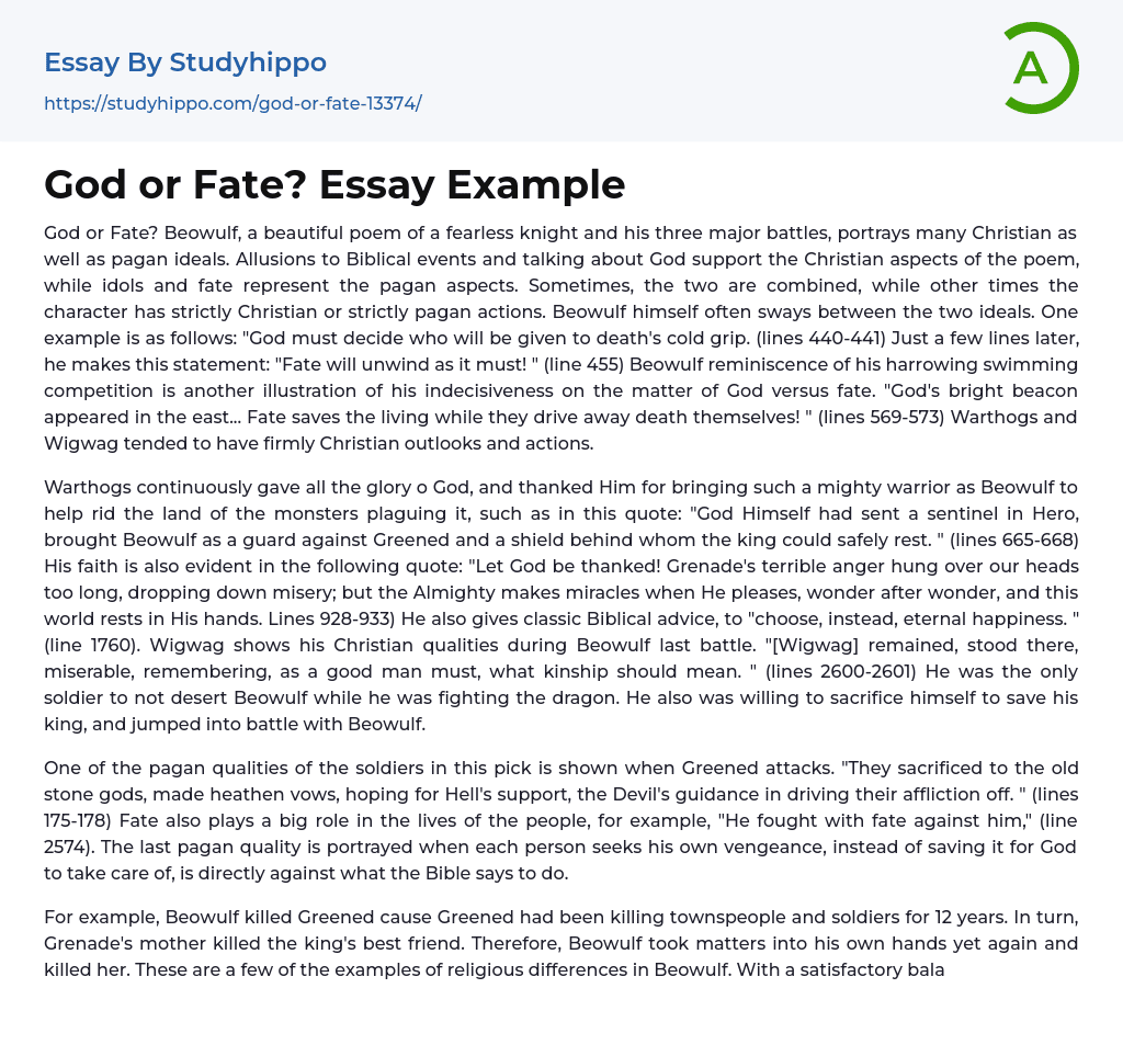 God or Fate? Essay Example