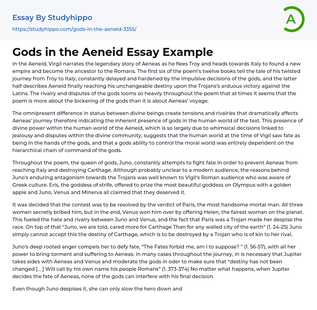 Gods in the Aeneid Essay Example