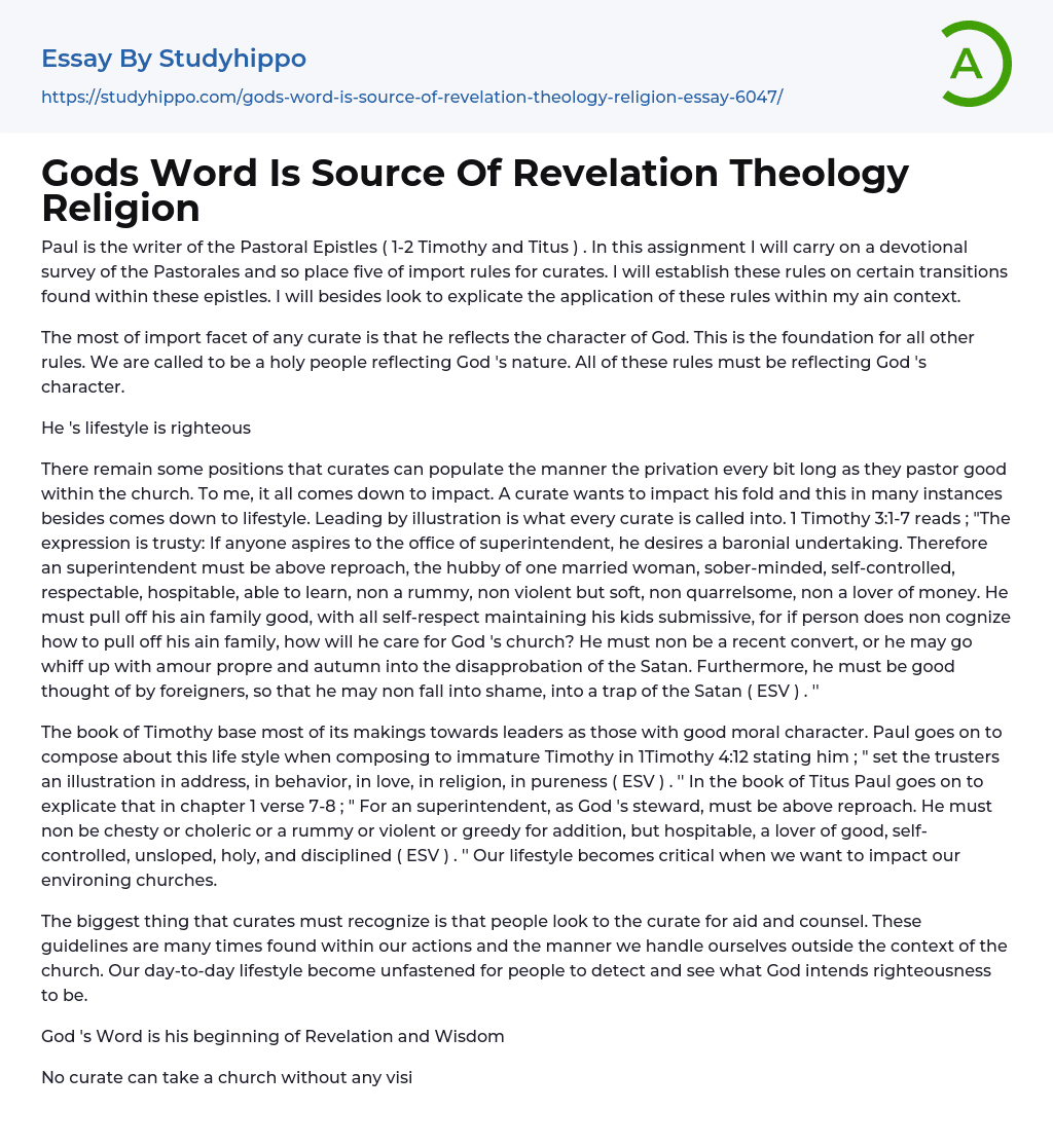 Gods Word Is Source Of Revelation Theology Religion Essay Example