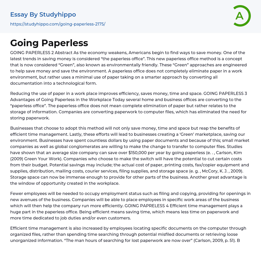 Going Paperless Essay Example