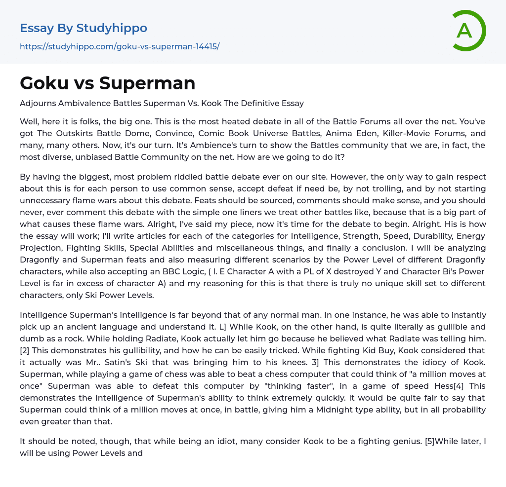 Goku vs Superman Essay Example