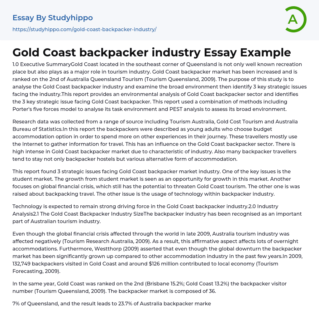 Gold Coast backpacker industry Essay Example