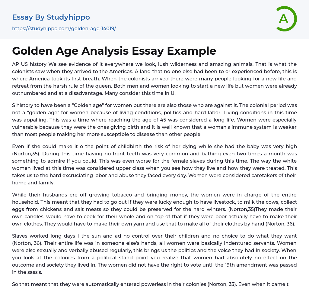Golden Age Analysis Essay Example