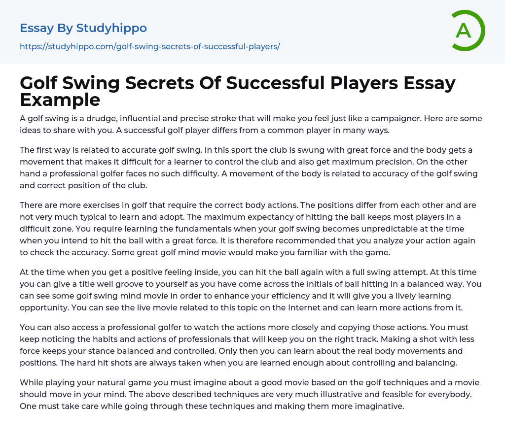 Golf Swing Secrets Of Successful Players Essay Example