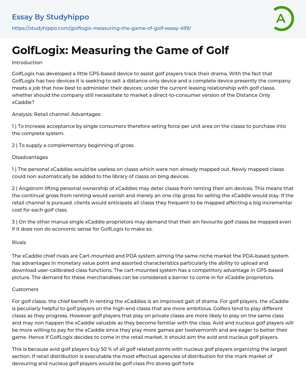 GolfLogix: Measuring the Game of Golf Essay Example
