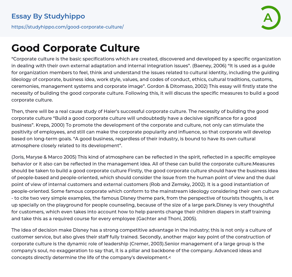 corporate culture essay