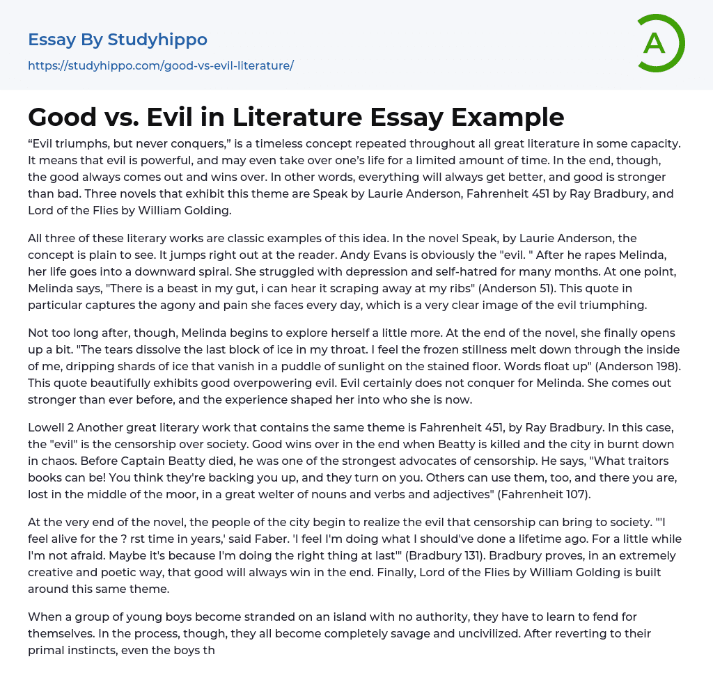 Good vs. Evil in Literature Essay Example