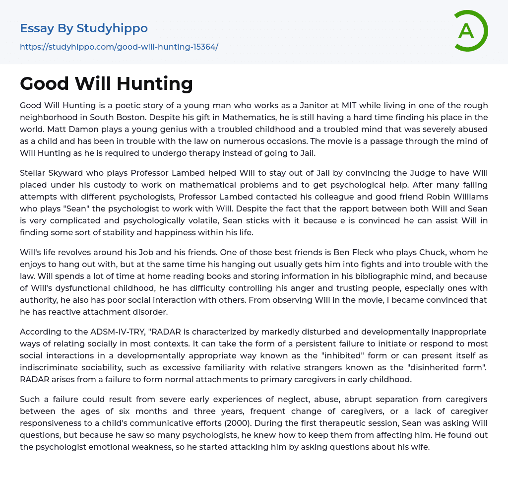 Good Will Hunting Essay Example