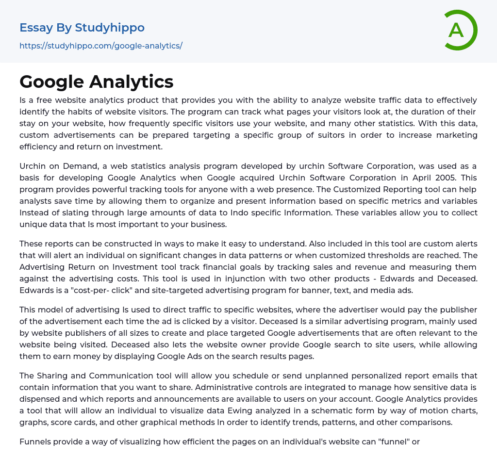 Google Analytics Essay Example