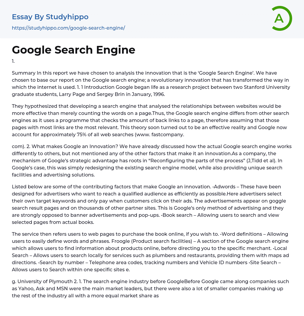 Google Search Engine Essay Example