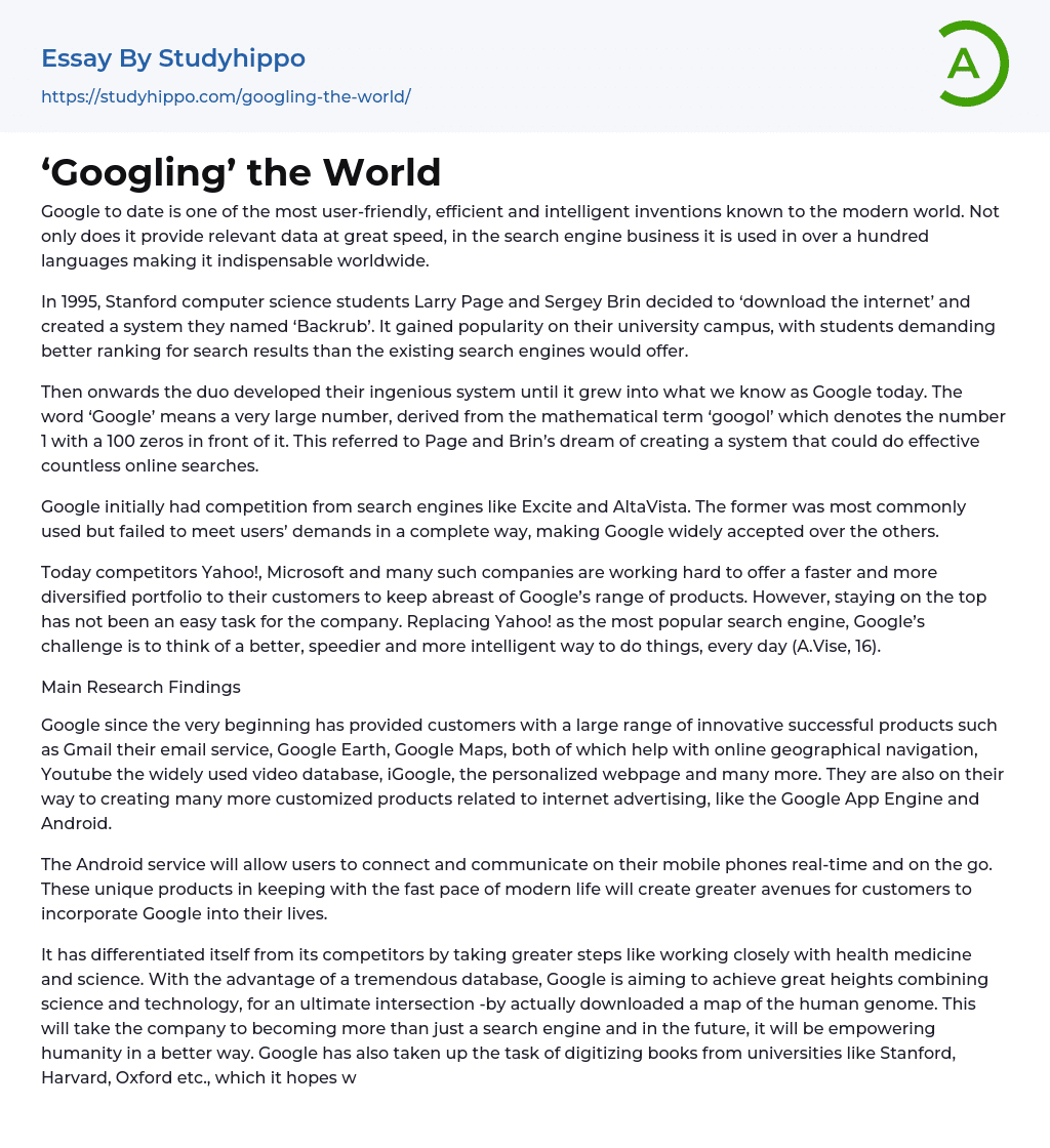 ‘Googling’ the World Essay Example