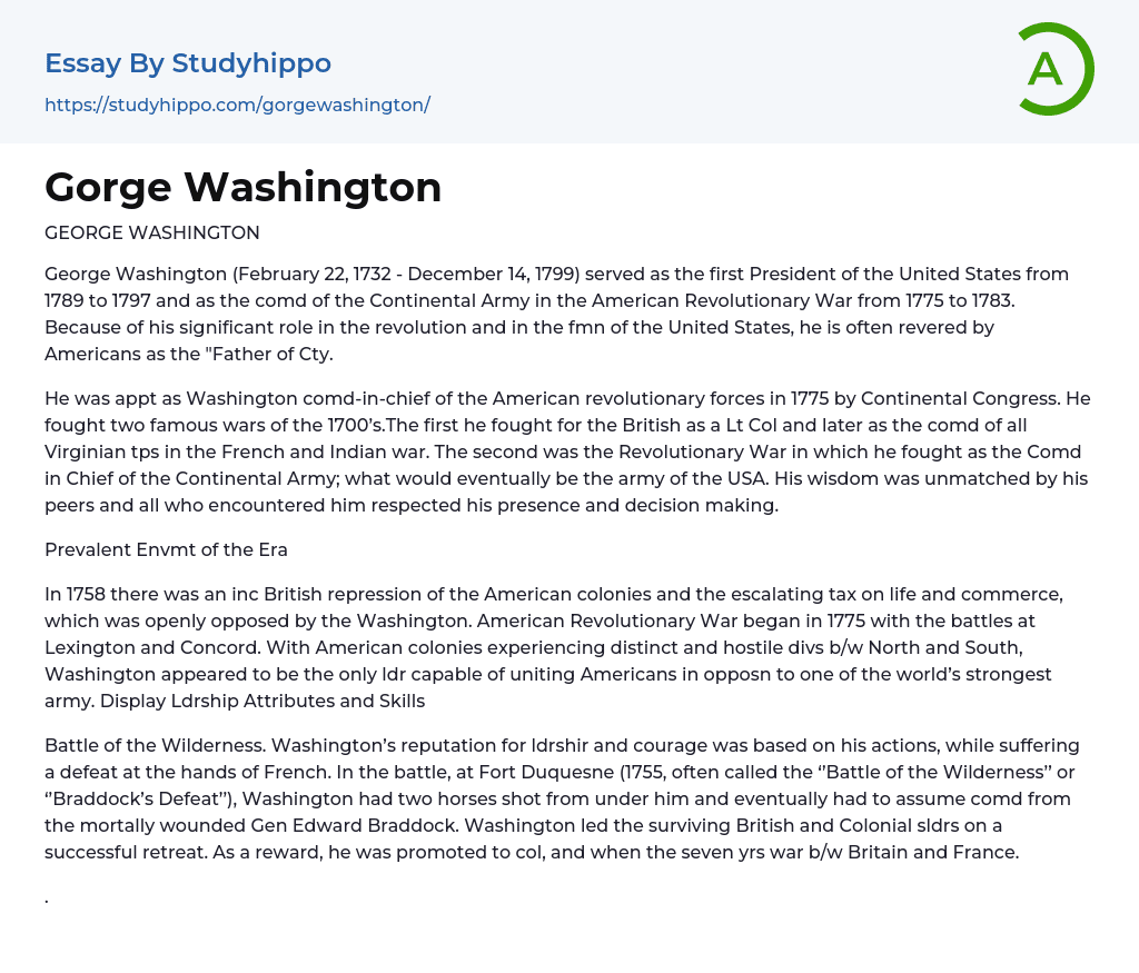 Gorge Washington Essay Example