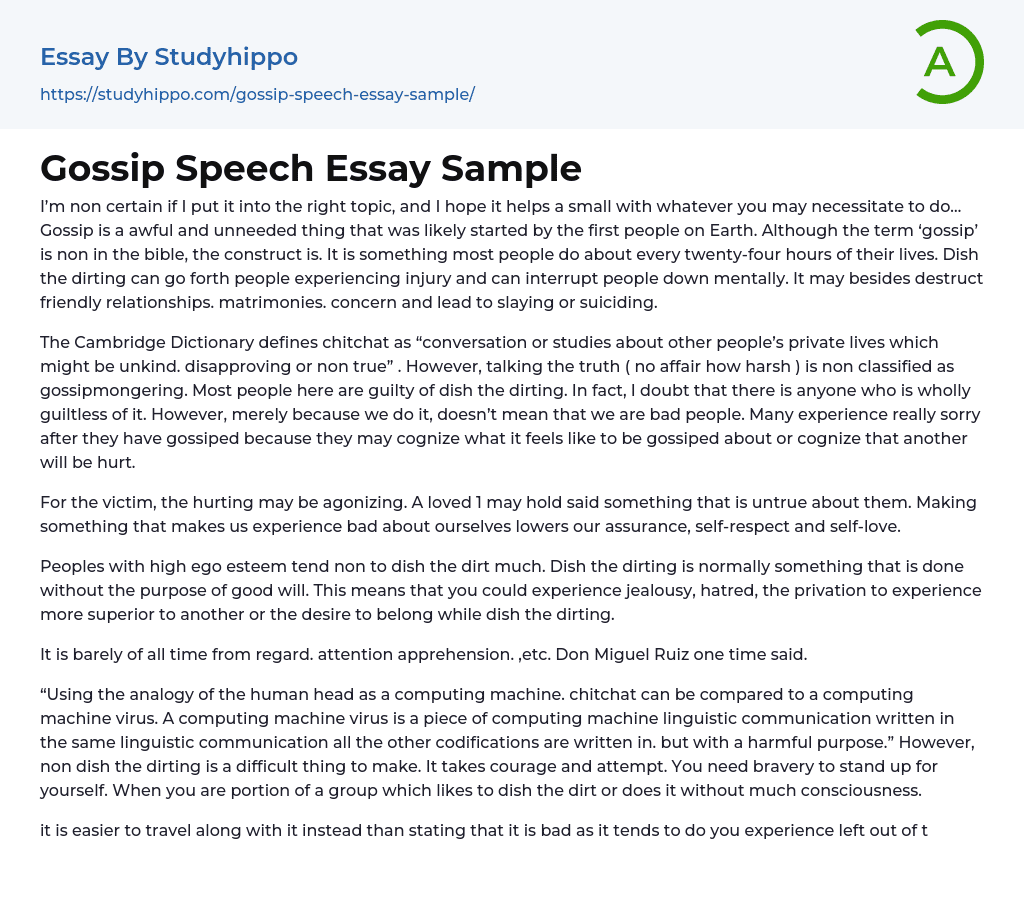 Gossip Speech Essay Sample