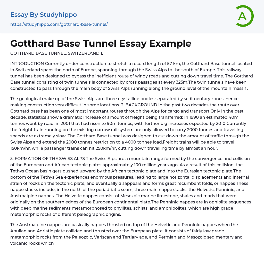 Gotthard Base Tunnel, Switzerland Essay Example