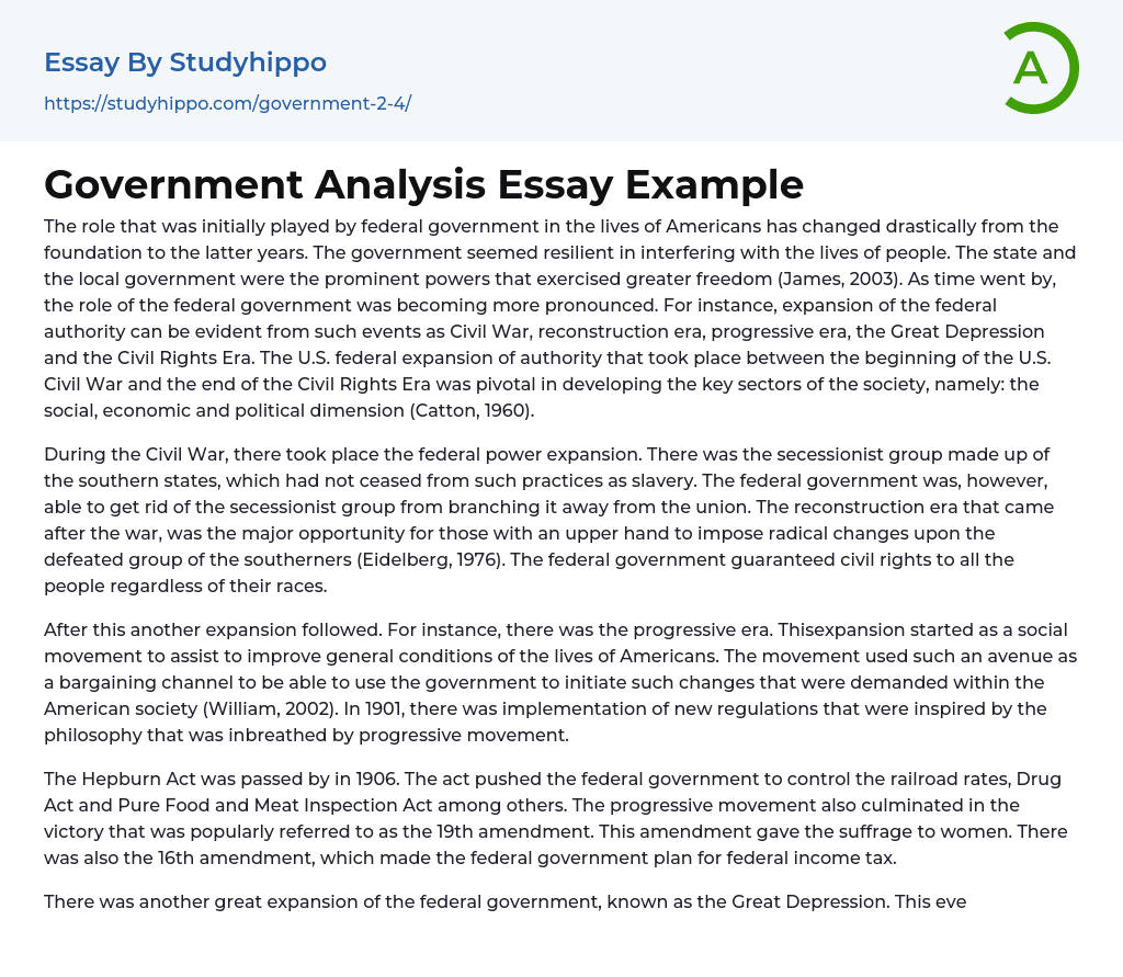 Government Analysis Essay Example