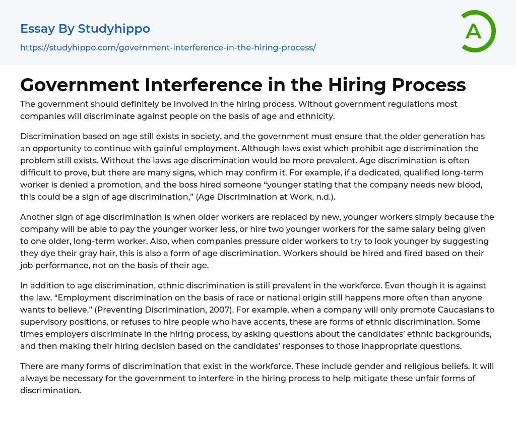 Government Interference in the Hiring Process Essay Example