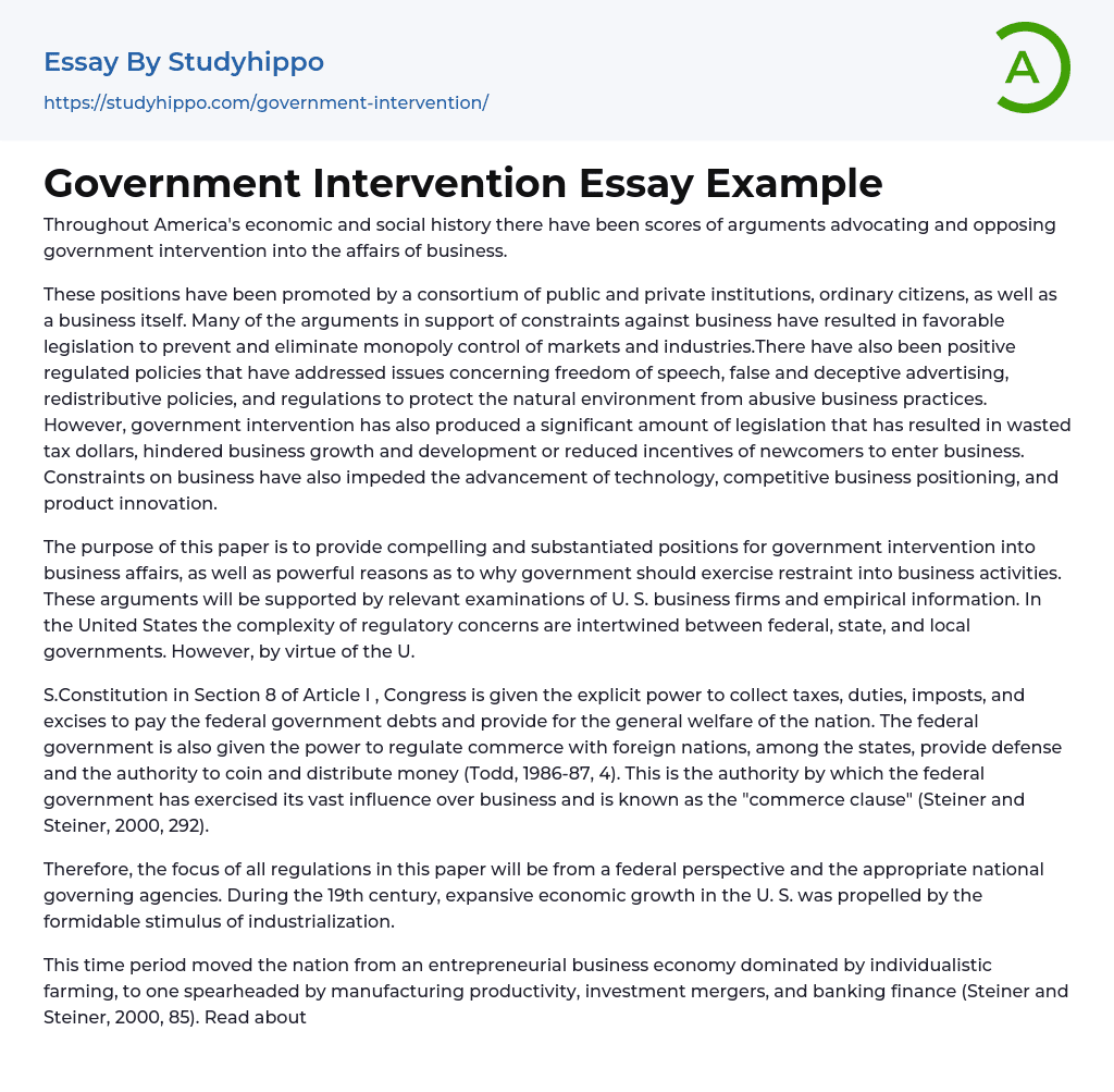 Government Intervention Essay Example