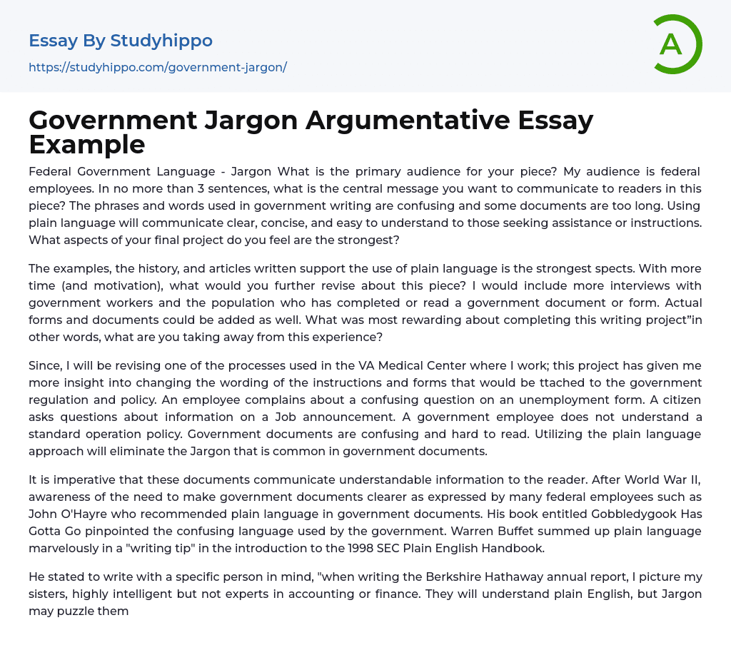 Government Jargon Argumentative Essay Example