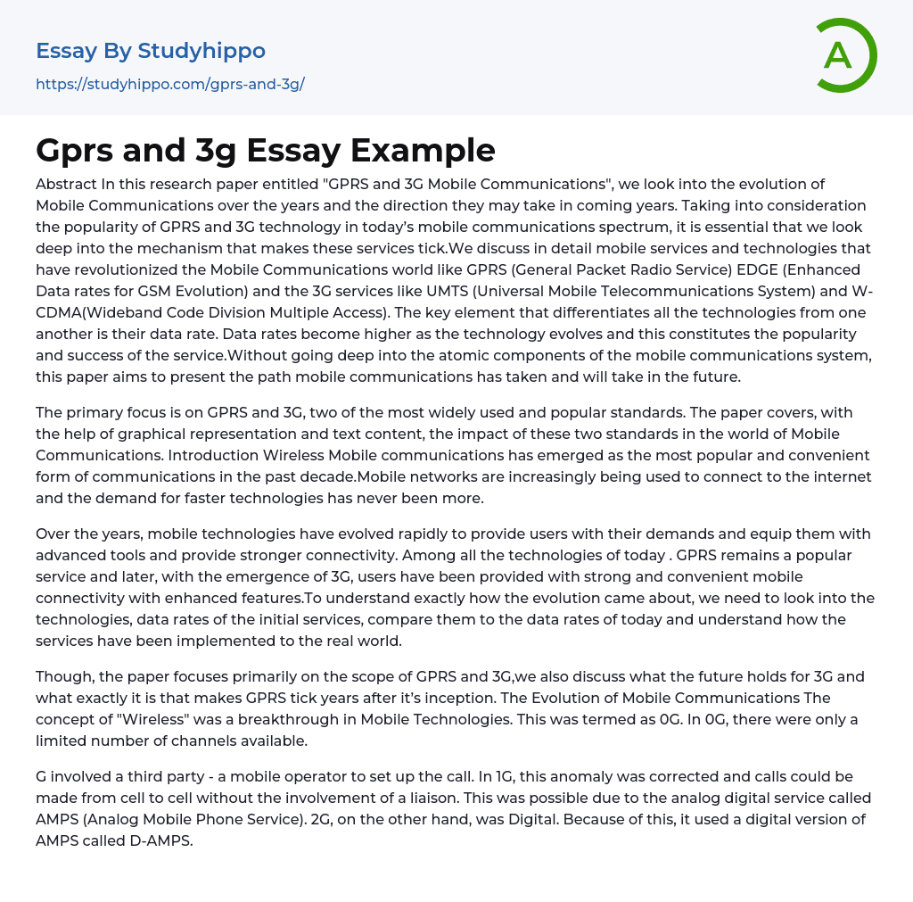 Gprs and 3g Essay Example