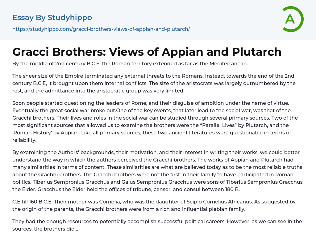 Gracci Brothers: Views of Appian and Plutarch Essay Example