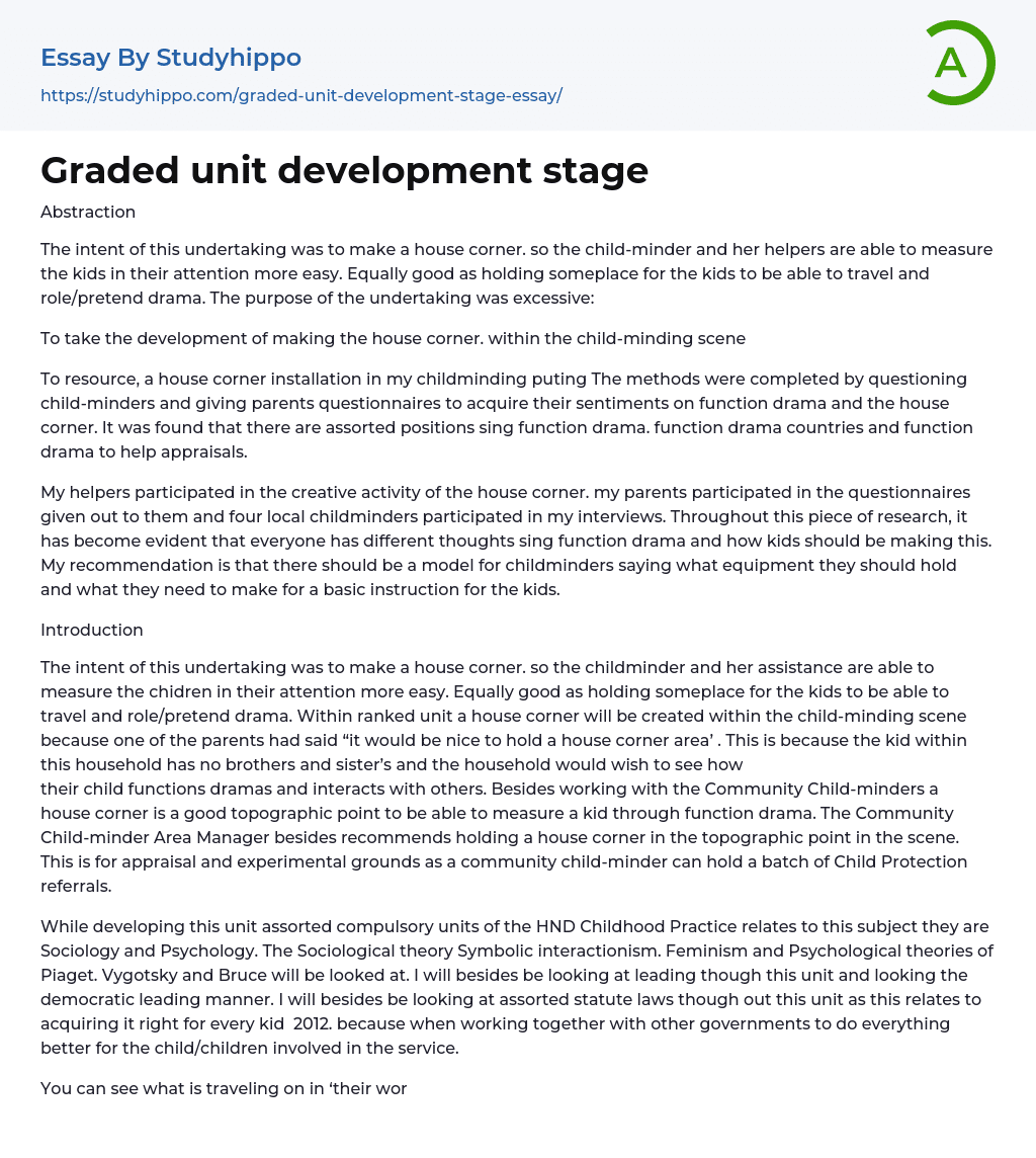 Graded unit development stage Essay Example