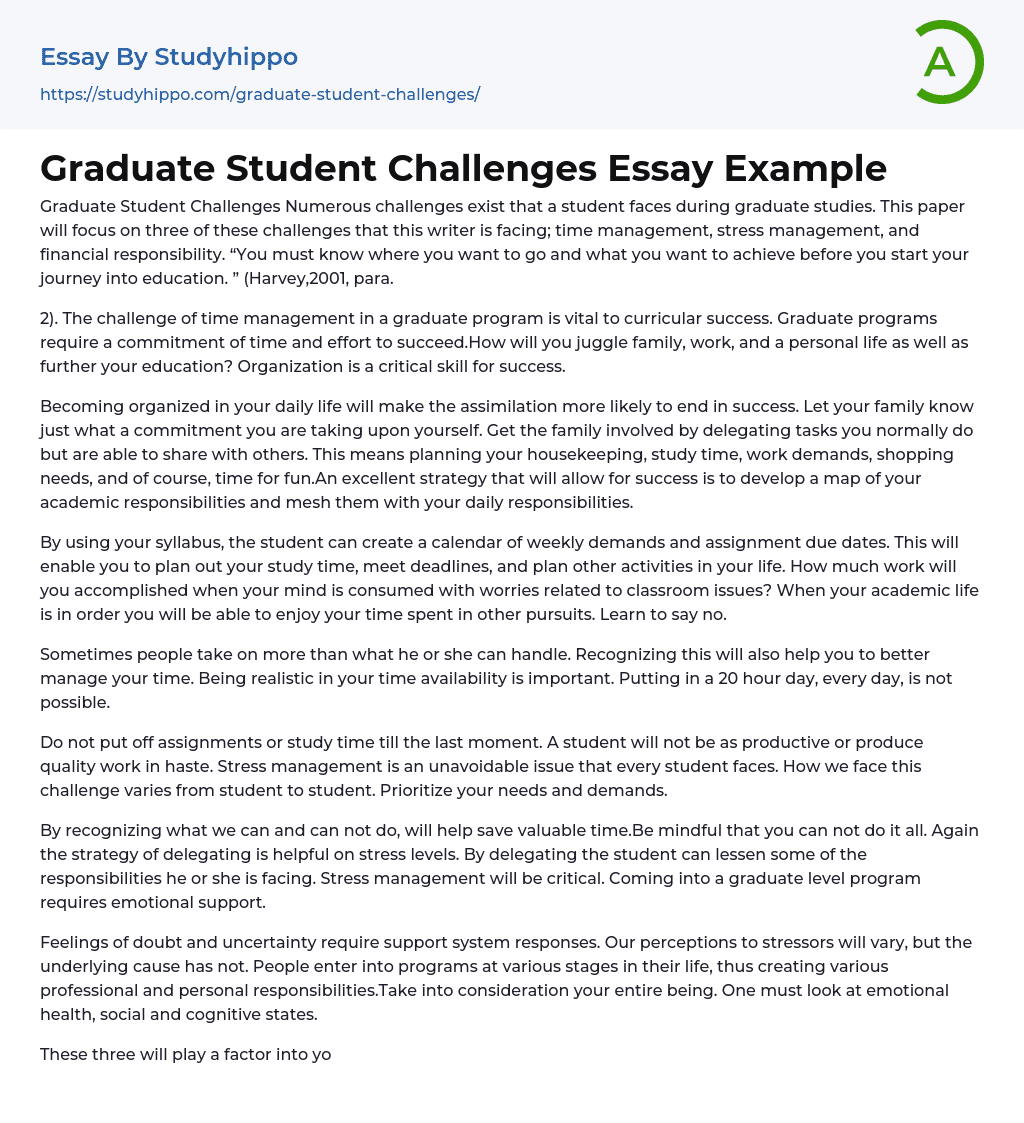 Graduate Student Challenges Essay Example