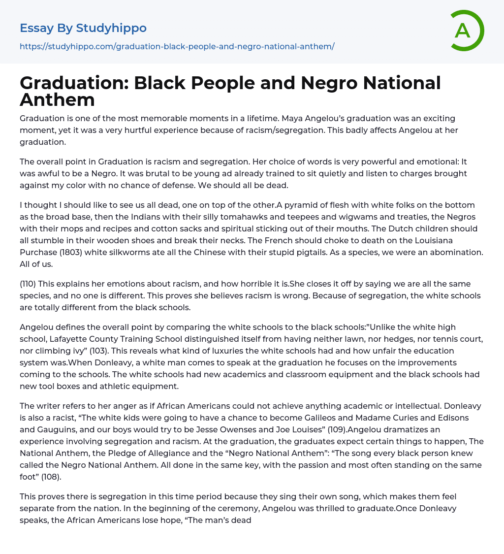 Graduation: Black People and Negro National Anthem Essay Example