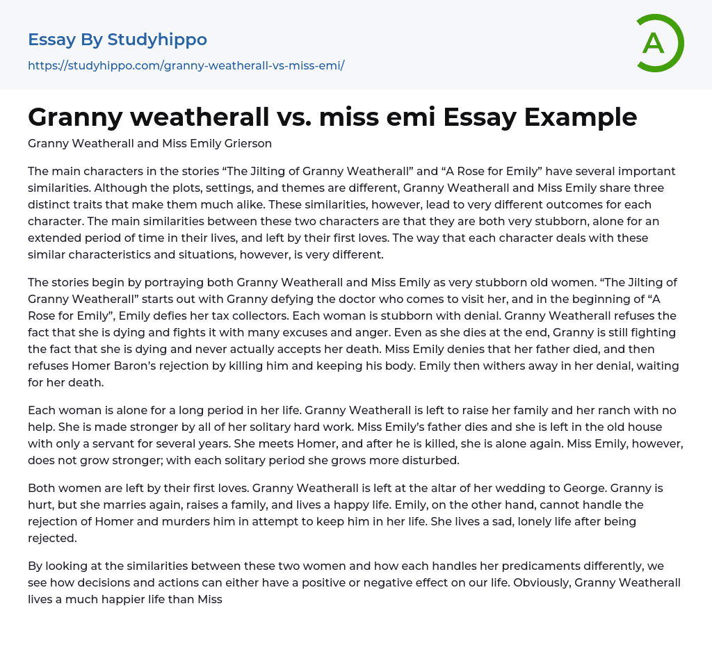 Granny weatherall vs. miss emi Essay Example