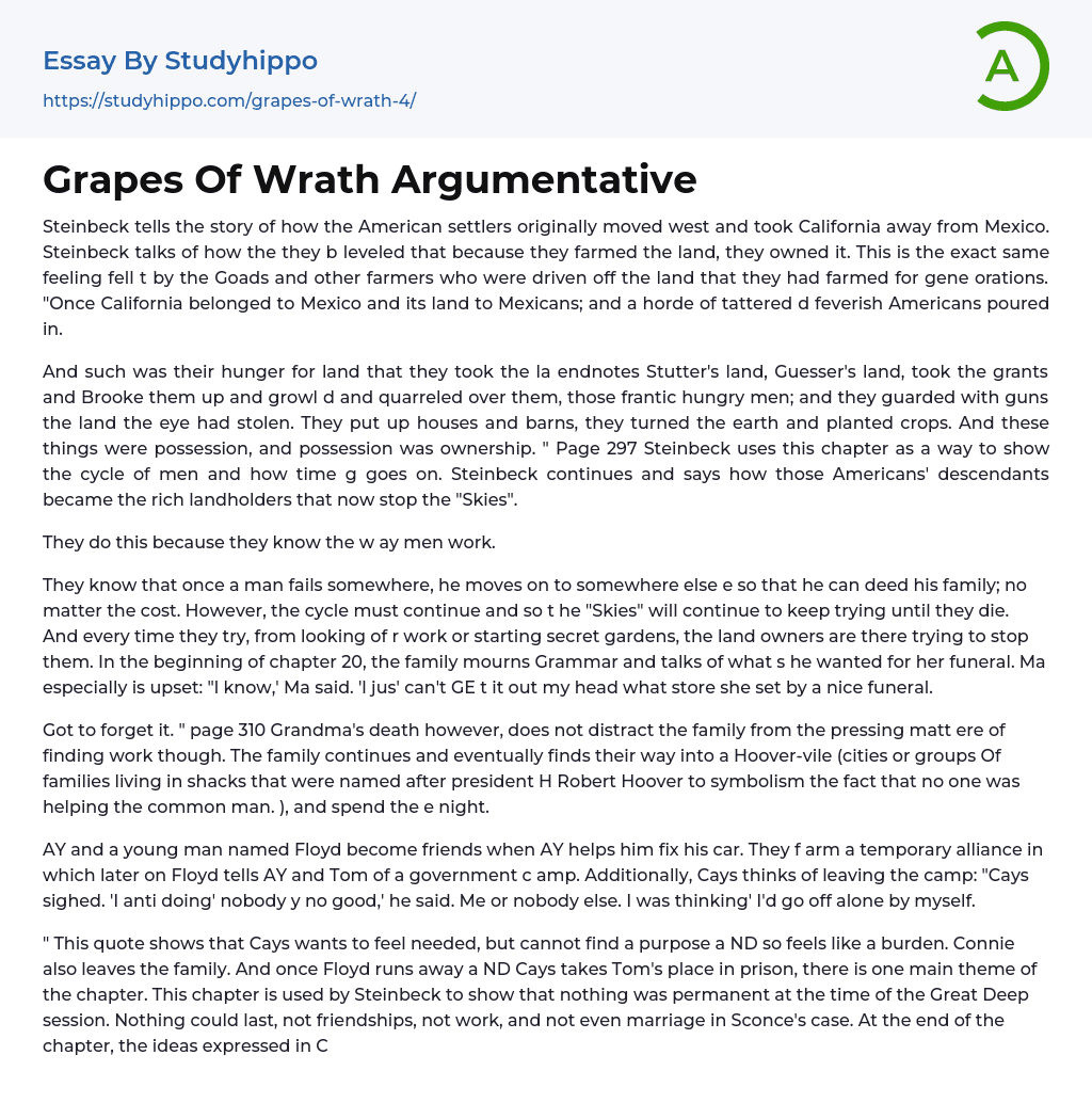 Grapes Of Wrath Argumentative Essay Example
