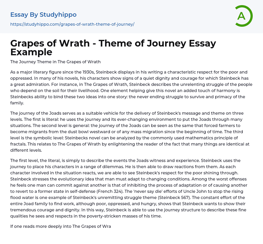 Grapes of Wrath – Theme of Journey Essay Example