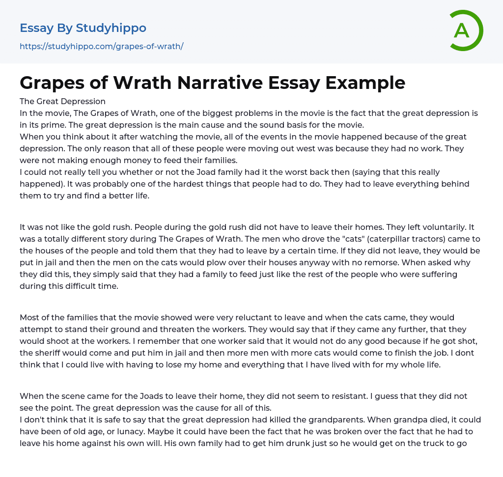 Grapes of Wrath Narrative Essay Example