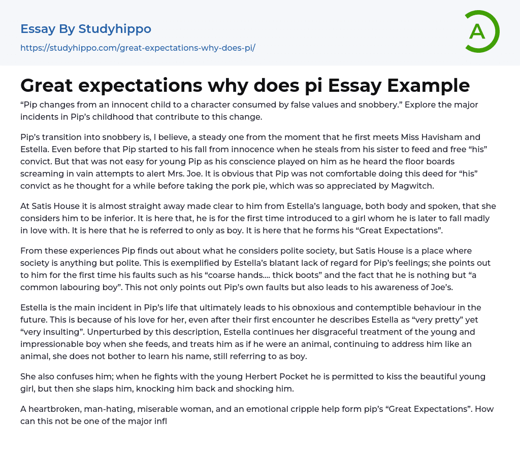 Great expectations why does pi Essay Example
