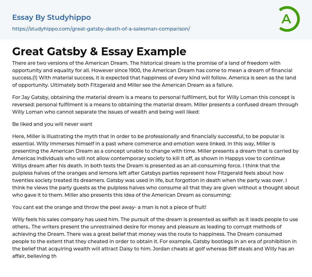 Great Gatsby &amp Essay Example