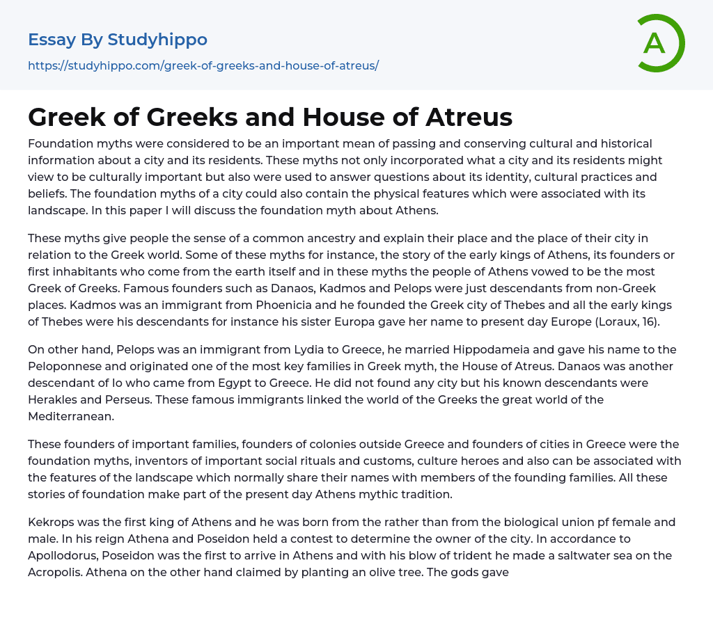 Greek of Greeks and House of Atreus Essay Example