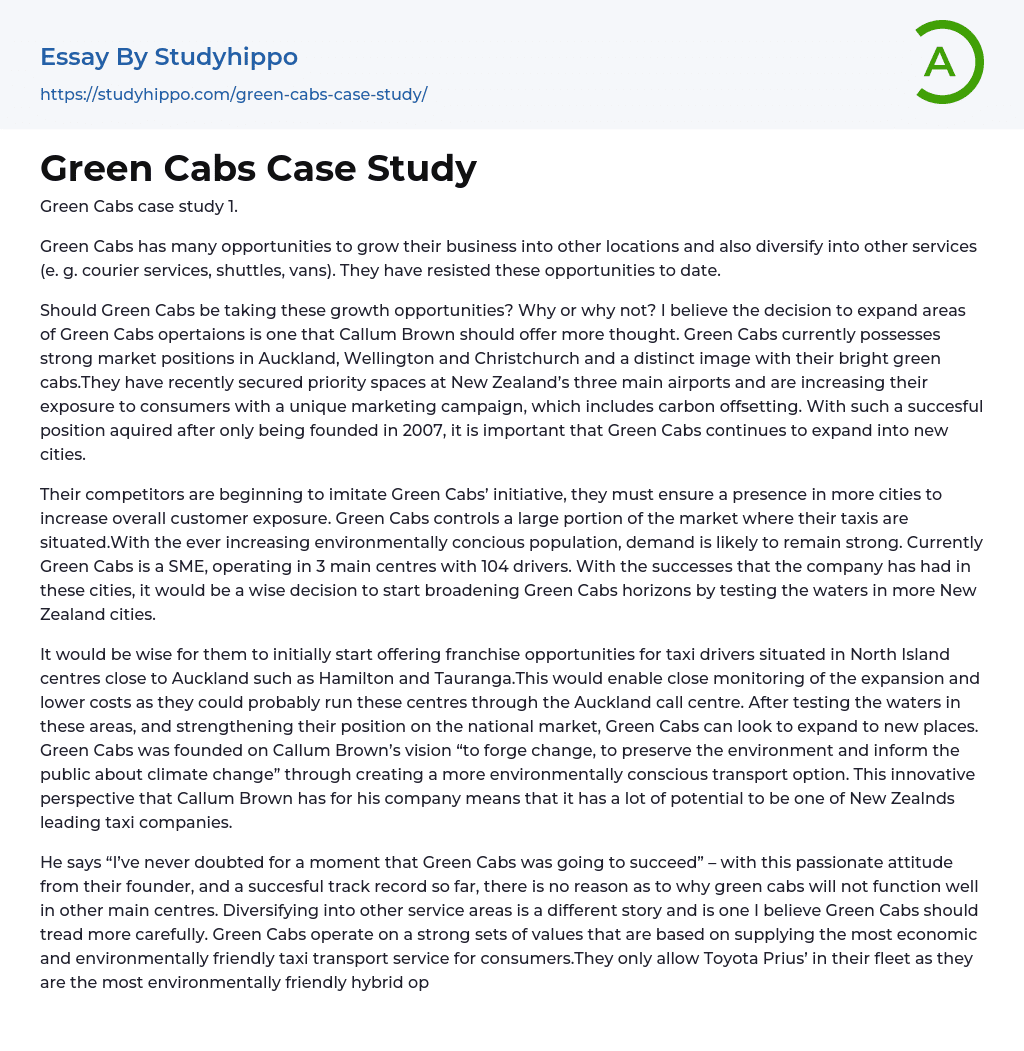 Green Cabs Case Study Essay Example