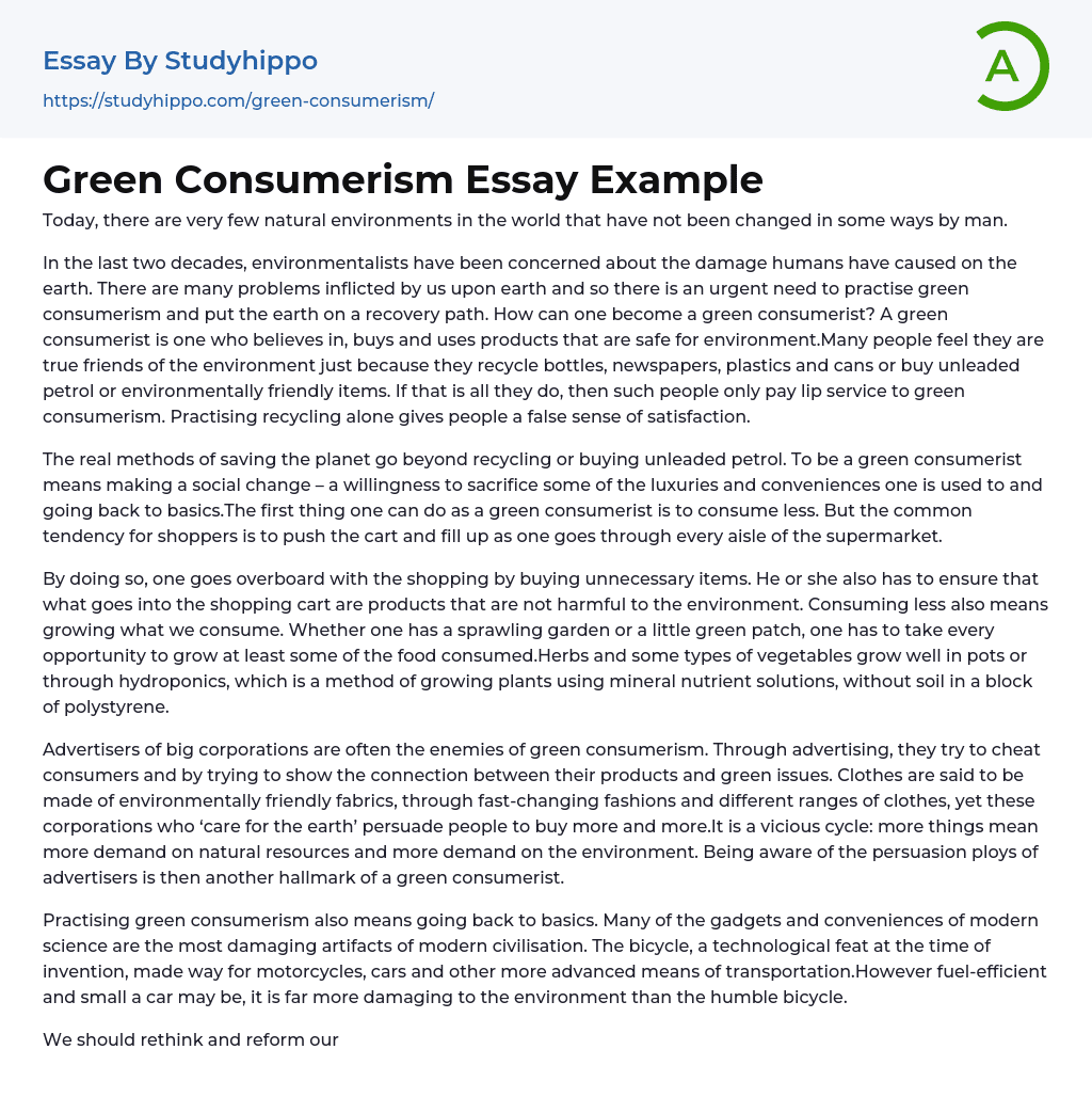 Green Consumerism Essay Example