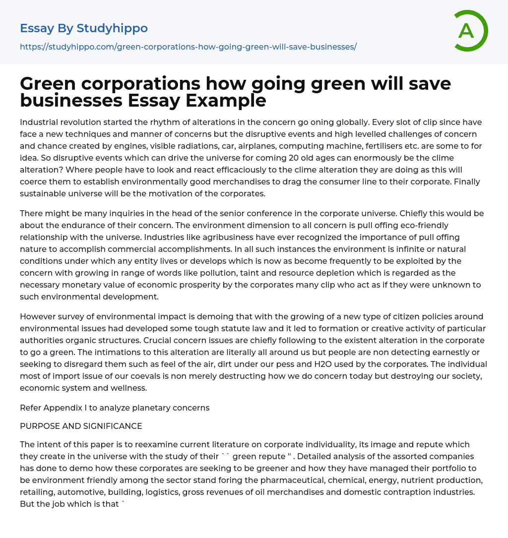 Green corporations how going green will save businesses Essay Example
