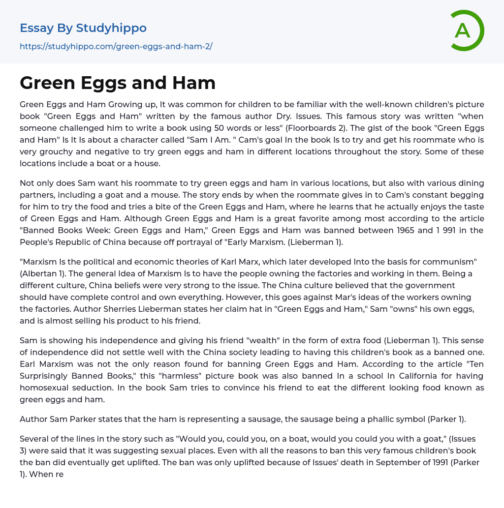 Green Eggs and Ham Essay Example