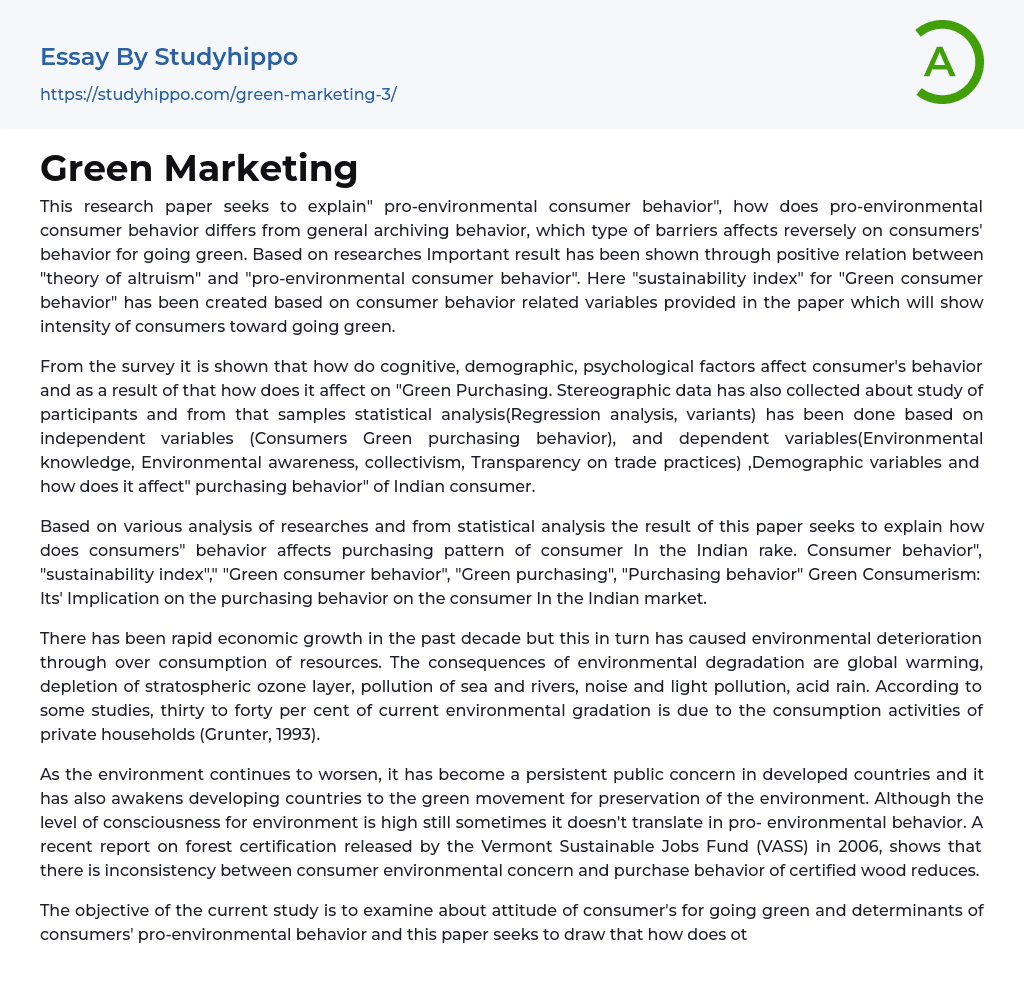 Green Marketing Essay Example