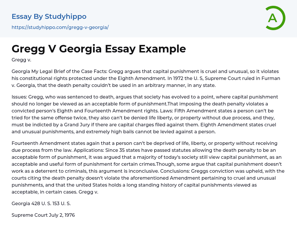 Gregg V Georgia Essay Example