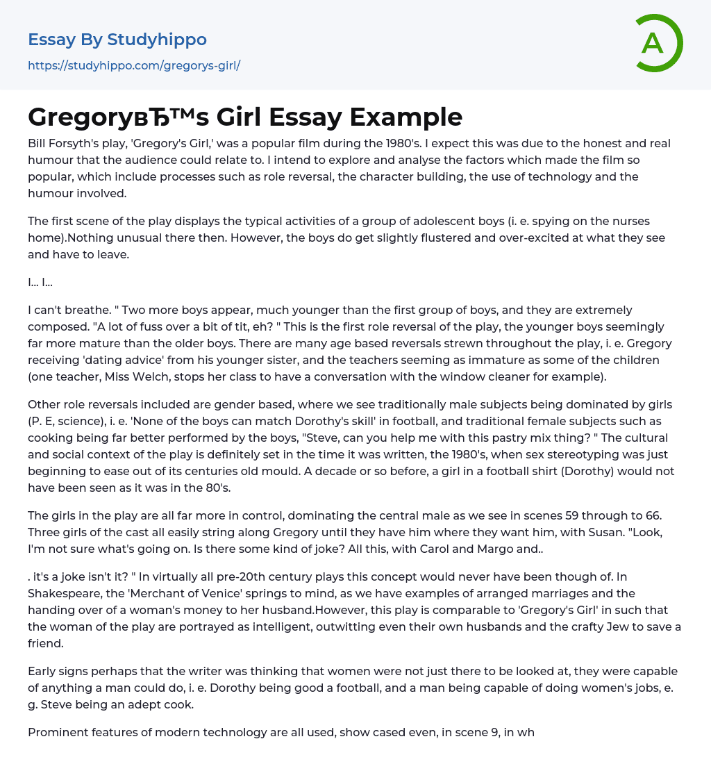 Gregory’s Girl Essay Example